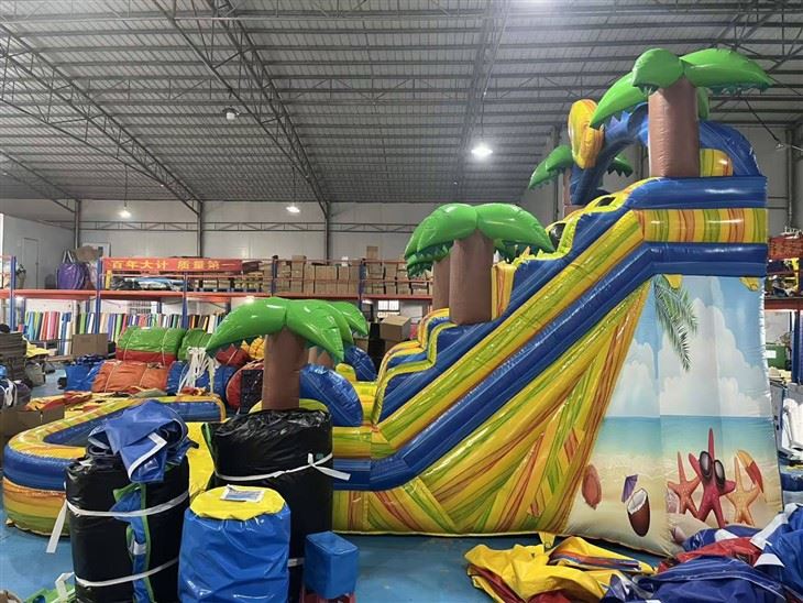 Tropical Palm Tree Inflatable Water Slide With Pool suppliers