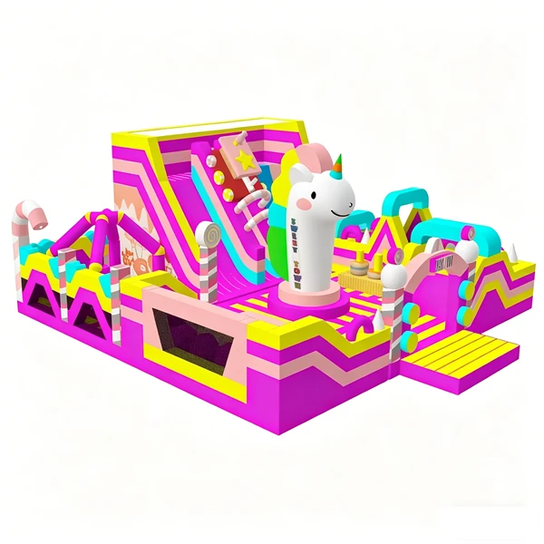 16.8x15x6m Neon Unicorn Candy Rave Inflatable Park
