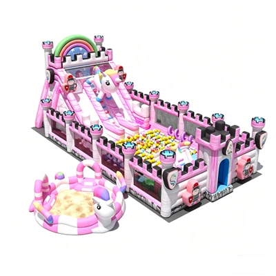 5x10x4.6m Commercial Rainbow Unicorn Inflatable Park With Sand Park