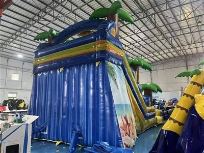 Tropical Palm Tree Inflatable Water Slide With Pool
